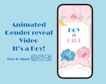 Gender Reveal, Gender Reveal Ecard, Schwangerschaft Ankündigung, Es ist ein Junge Gender Reveal, Gender Reveal Animation, Baby Shower, Baby Ankündigung
