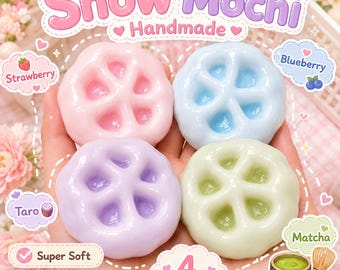 Handmade Snow Mochi Squishy Toy, Color Reveal Sensory Stress Ball, 4 Flavors