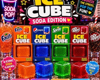 Soda Edition Squishy Ice Cube Fidget Toy: 4 Flavors, Slow-Rise Stress Relief (Ages 3+)