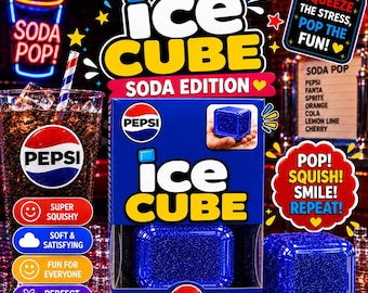 Pepsi Soda Edition Squishy Ice Cube Fidget Stress Relief Toy Kids Gift Ages 3+