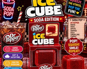 Dr Pepper Soda Edition Squishy Ice Cube Fidget Stress Relief Toy Gift Ages 3+