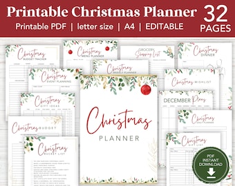 Simple Printable Christmas Planner Printable EDITABLE, Christmas Gift Planner, Holiday Planner and Organizer, Christmas Binder with To List