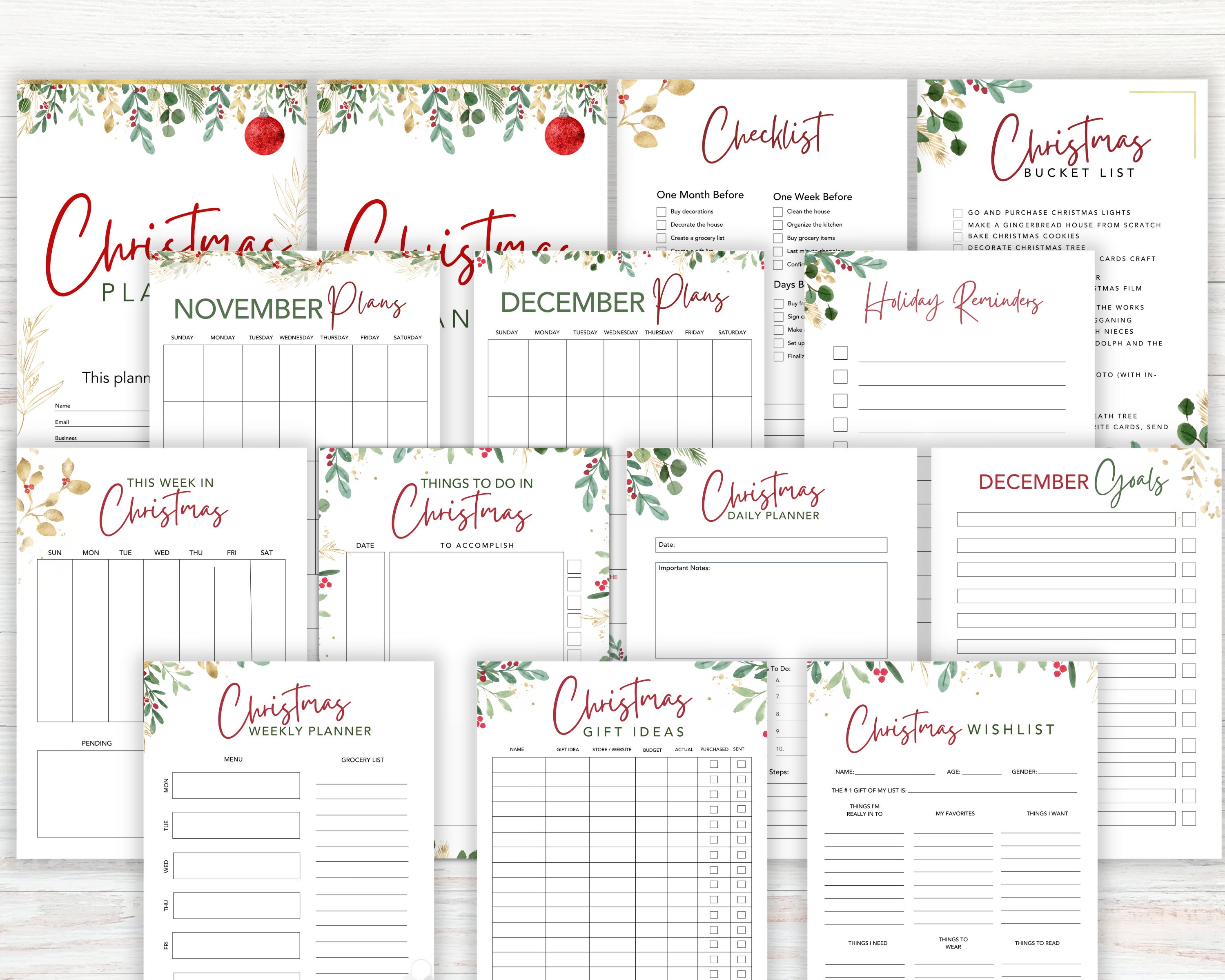 Simple Printable Christmas Planner Printable EDITABLE, Christmas Gift ...
