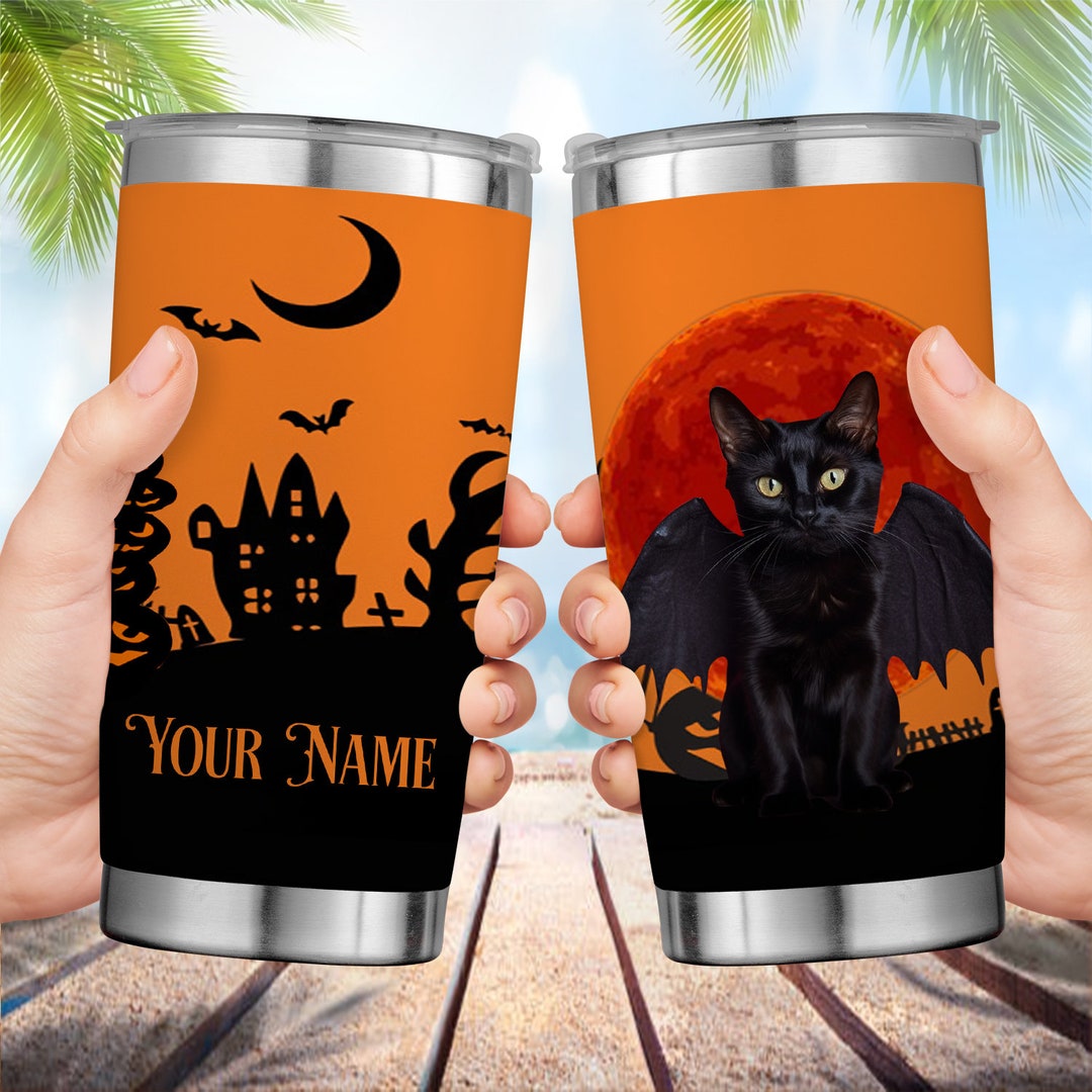 Personalized Spooky Black Cat Red Moon Halloween Tumbler Etsy