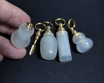 Natural agate necklace pendant mini spoon set,Mini perfume bottle, Perfume vial spoon,Mini spoon bottle pendant