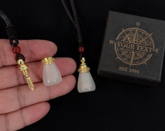 Personalized Gift Box Natural Stone Pendant, Mini Bottle Spoon Charm, Handmade Gemstone Necklace, Keychain Jewelry Gift