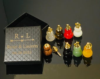 Custom Name and Birth Flower Agate Bottle Pendant Set, Mini Perfume Bottles with Keychain Pendant, Custom Keepsake Box with Multiple Design
