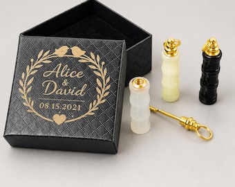 Personalized Agate and Fluorite Pendant Set with Custom Name and Birth Flower Gift Box, Hand-Polished Bamboo Mini Perfume Bottle Keychain