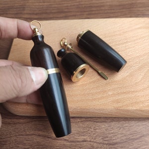 Wooden mini Urn keychain necklace pendant, Wooden small bottle spoon set,Sandalwood vials with mini spoons for storing herbs