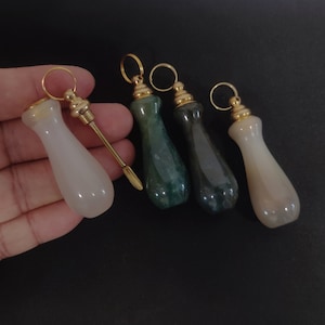 Mini perfume bottle,Agate bottle keychain pendant,Perfume vial spoon,Keychain spoon  pendant ,Mini bottle spoon necklace,Agate pendant