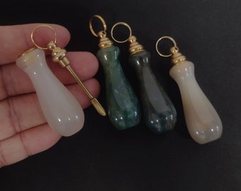 Mini perfume bottle,Agate bottle keychain pendant,Perfume vial spoon,Keychain spoon  pendant ,Mini bottle spoon necklace,Agate pendant