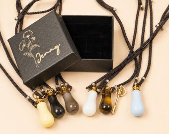 Agate Mini Bottle Pendant With Spoon Adjustable Cord Custom Birth Flower Name Gift Box Stone Necklace Keychain