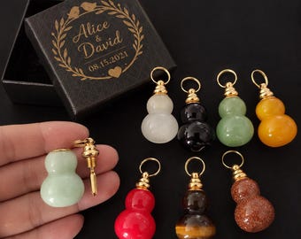 Personalized Gift Box Natural Stone Gourd Pendant, Mini Spoon Bottle Charm, Gemstone Keychain Necklace, Handmade Vintage Jewelry