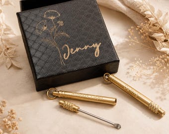 Personalized Brass Ear Pick Keychain Set With Engraved Gift Box, Custom Name Ear Cleaning Tool,   Gift for Him