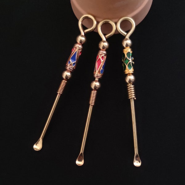 Handmade Brass Ear Pick, Set of 3P, Colourful Vintage Ear Spoon ,Creative Keyring Ear Spoon, Ear cleaning,Metal Spoon Keychain Pendant