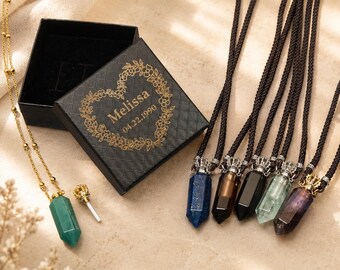 Natural Crystal Perfume Bottle Necklace Refillable Stone Diffuser Pendant Mini Scent Bottle Personalized Gift Box Jewelry