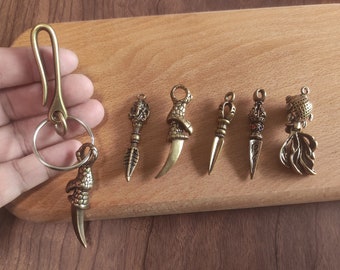 Vintage Brass Keychain Pendant,Dinosaur Claw Keychain Pendant,Creative Brass Keychain Decoration,Magic Wand Keychain Pendant