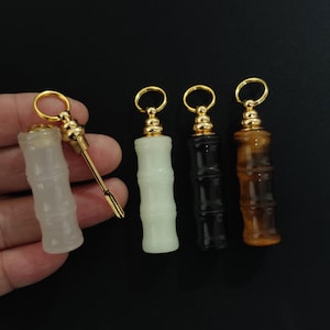 Natürlicher Achatstein, Fluoritanhänger, handpolierte Bambusformen, Minilöffelset, Miniparfümflasche, Parfümfläschchenlöffel, Schlüsselbundanhänger