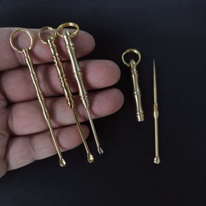 Bamboo Shape Vintage Brass Ear Spoon ,Mini Spoon Necklace Pendant, Mini Ear Spoon Key Pendant,Ear Cleaning,Metal Spoon Keychain Pendant