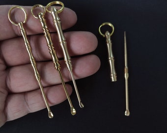 Bamboo Shape Vintage Brass Ear Spoon ,Mini Spoon Necklace Pendant, Mini Ear Spoon Key Pendant,Ear Cleaning,Metal Spoon Keychain Pendant