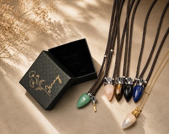 Personalized Natural Agate Mini Bottle Pendant Necklace With Spoon 1ml Custom Birth Flower Name Gift Box