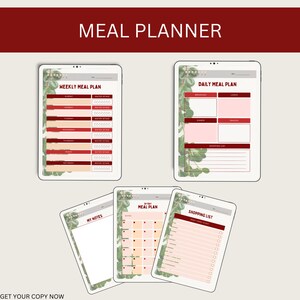 Digital Meal Planner, Printable, Recipe, Groceries Planner, Minimalistic