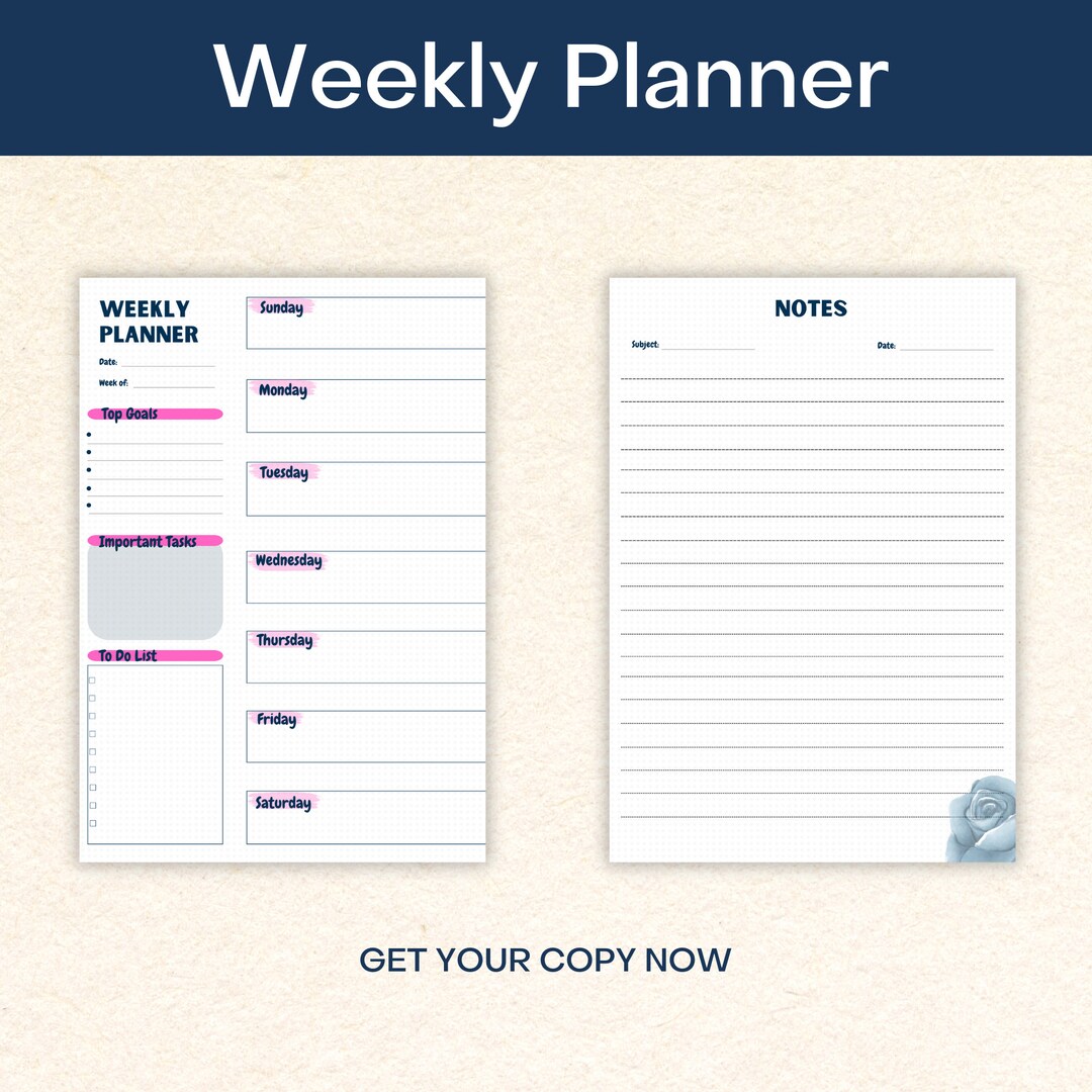 Minimalist Weekly Planner, Daily Log, Wellness, Digital Planner