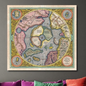 Mapa Mercator 1606 Polo Norte Ártico Septentrionalium Terrarum Gráfico pictórico Cuadro de pared Impresión de arte, Arte de pared vintage, Arte de mapa vintage