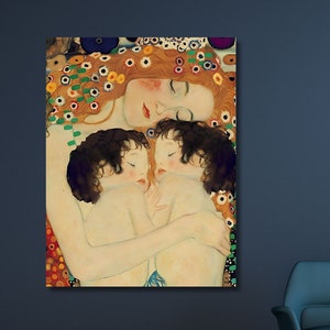 グスタフ・クリムト、母と子、現代肖像画、アール・ヌーヴォーのポスター、家族の愛のプリント、印刷可能な壁アート、グスタフ・クリムトのポスターアート