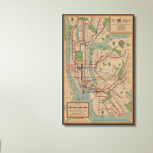 New York City Subway System Map NYC Subway Map Vintage Landkarte Restaurierter Feindruck auf Poster oder Leinwand Druck New York City Leinwanddruck Dekor