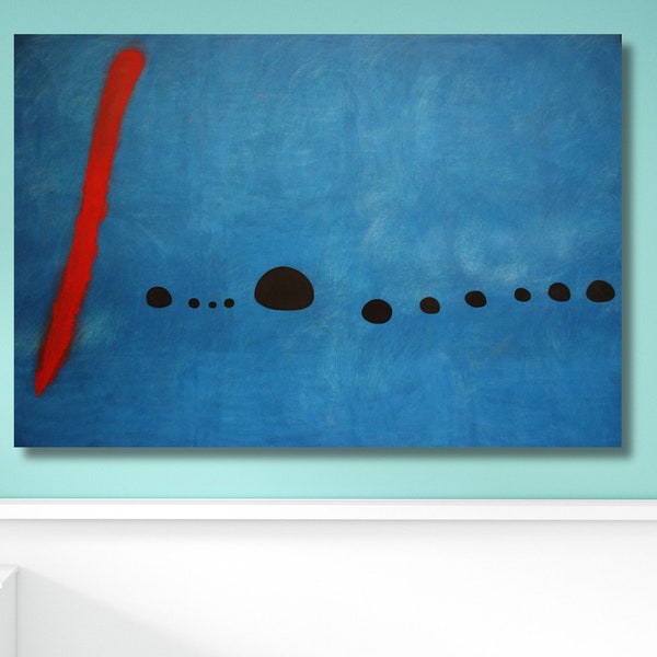 Joan Miro Blue II Blau 2, fertig zum Aufhängen, Museum für moderne Kunst Ausstellungsplakat, Horizontales Schlafzimmerplakat, Joan Miro Poster, Miro Canvas