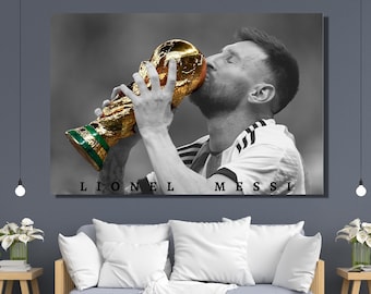 Black and White LIONEL MESSI Canvas, World Cup 2022 Poster, Argentina Football Legend, Soccer Player Poster, Soccer Gift, Sport Canvas Decor