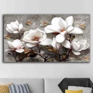 White Magnolia Painting Art, Gift for Home, Magnolia Canvas Print, Floral Wall Art, Flower Poster, Botanical Canvas Art, Nature Painting Art