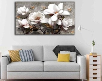 Impresión en lienzo floral de magnolia blanca, arte mural botánico