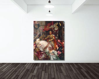 Toile d'art murale « Les deux couronnes » de Frank Dicksee, couple aime l'art