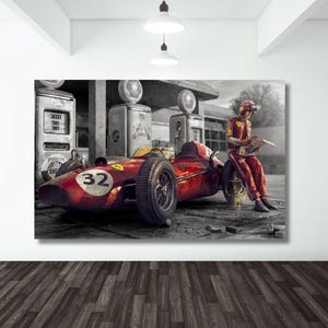 Legend Ferrari Racing Car Canvas Wall Art,Formula 1 Canvas Art,Vintage Ferrari Racing Car Print Art,F1 Ferrari Fan Gift,Man Cave Wall Decor