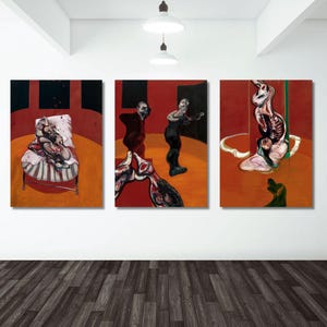 Three Studies for a Crucifixion, 3 Set Of Artwork Poster, Freud Francis Bacon Triptych, Bacon's Typical Abstract Art on Canvas, Wall Decor