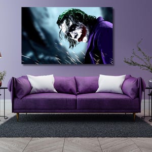 Joker Dark Knight fertig zum Aufhängen Leinwand, Joker Leinwand Wandkunst, Joker Malerei Extra große Wandkunst, Joker Wanddekor Comic Poster fertig zum Aufhängen