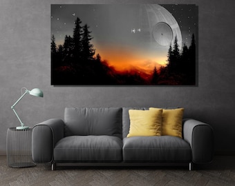 Lienzo decorativo de la Estrella de la Muerte de Star Wars, impresión de paisaje