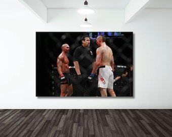 Robbie Lawler y Rory McDonald se enfrentan en una pelea de UFC, lienzo listo para colgar, póster de UFC, decoración de pared de gimnasio, arte de pared de fitness