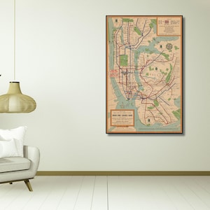 Vintage NYC Subway System Map Art Print, Restored New York Canvas