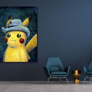 Impresión en lienzo de Pikachu al estilo Van Gogh, reproducción artística