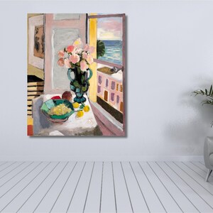Safrano Roses at the Window Henri Matisse Ready To Hang Canvas,Henri Matisse Poster,Matisse Print,Exhibition Print,Matisse Painting Matisse