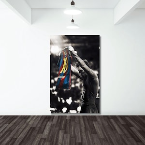 Lionel Messi Poster, Iconic Barcelona Football Canvas Wall Art Print, Argentina Soccer GOAT,Lionel Messi Poster,Messi Barcelona Poster Print