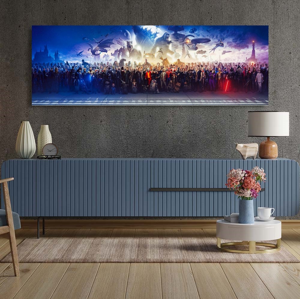 150 Movie Blockbuster Characters Panorama Canvas Wall Art Wall Art New