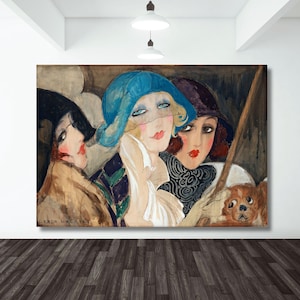 Three Women Under an Umbrella by Gerda Wegener Fine Art Print - Art Deco Fashion Print, Elegant Women Poster, Modernism Wall Decor