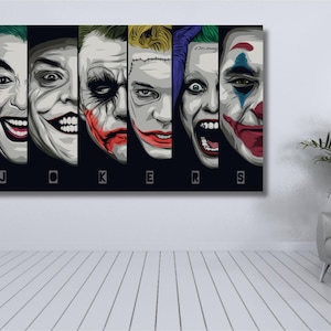 Joker Faces Canvas Wall Art, Comic Decor, Extra Large