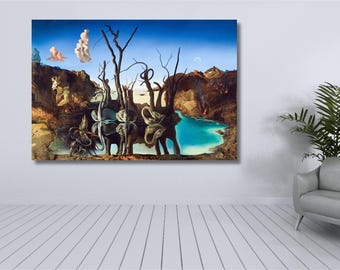 サルバドール ダリ 白鳥と象の反射 複製キャンバス ボックスアート A4