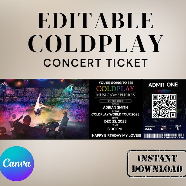 Coldplay Custom Ticket Etsy