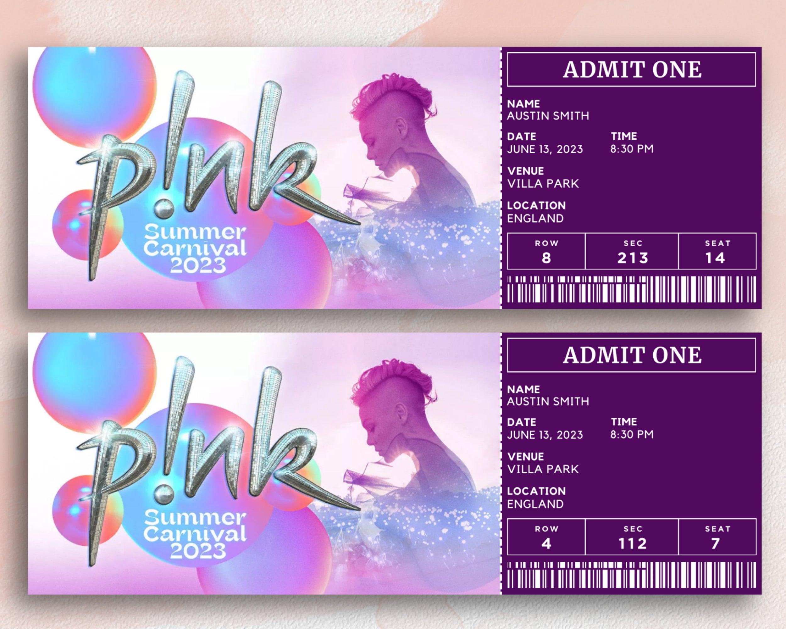 Editable Pink Concert Tour Ticket Summer Carnival 2023 2024 Etsy